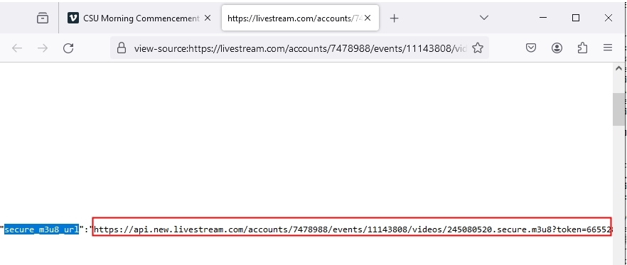 Get Livestream URL from page source code