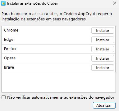 clicando na aba Web Block pela primeira vez, abrindo a caixa de diálogo Instalar extensões Cisdem