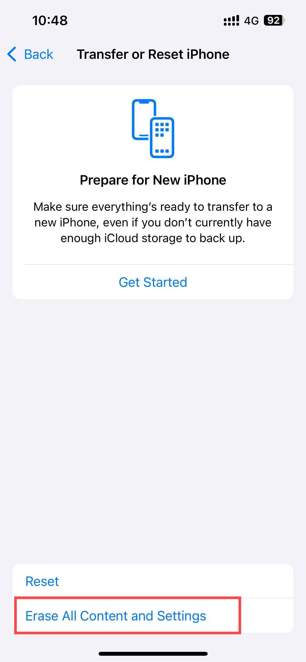 reset iPhone