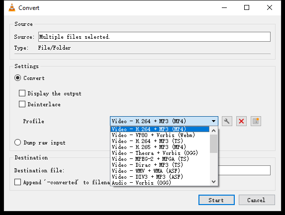 choose output vlc